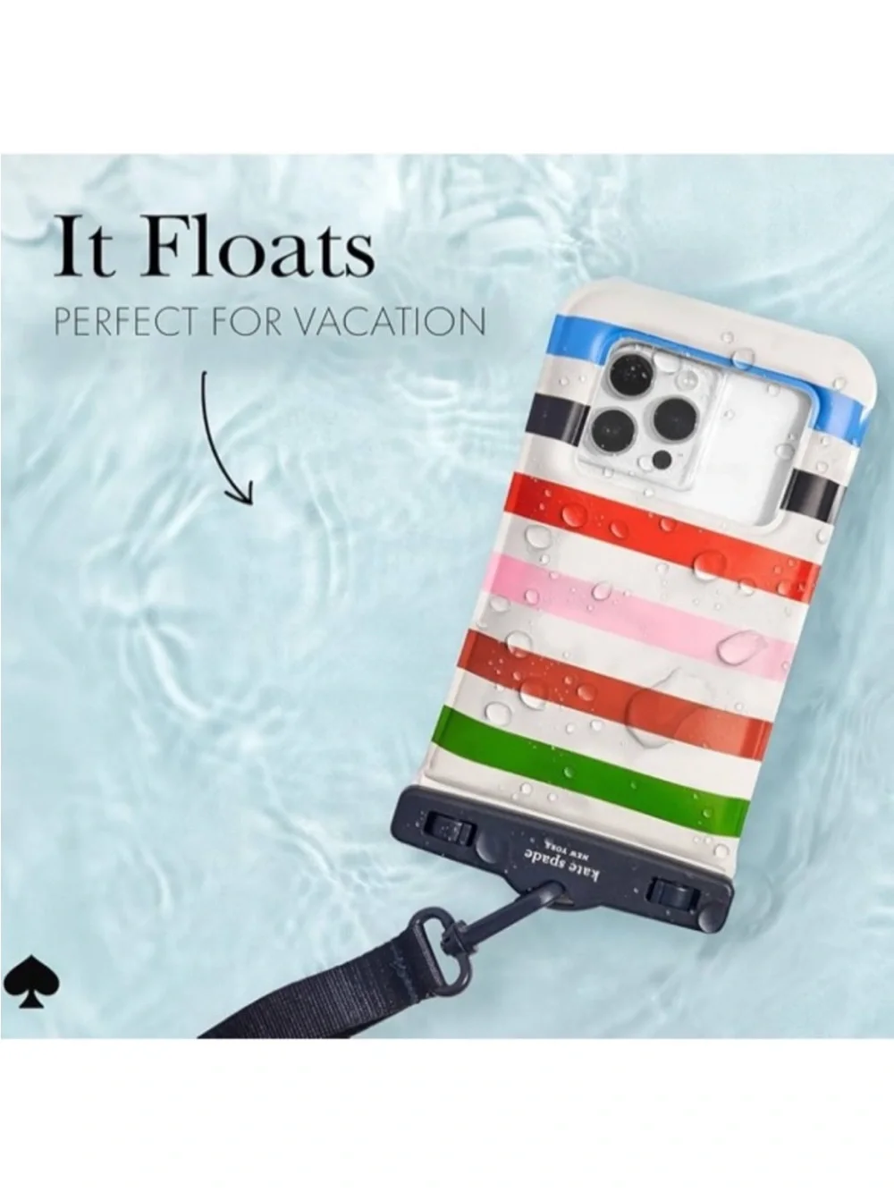 NIB-kate spade new york IP68‎ Floating Waterproof Phone Pouch - Adventure Stripe